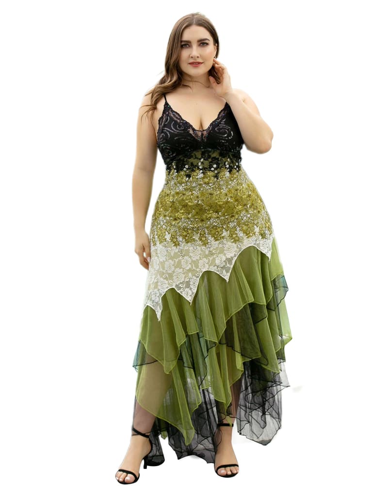 Front of a model wearing a size 14 V Neck Asymmetrical Hems Cocktail Dresses in Green by Ever-Pretty. | dia_product_style_image_id:293618